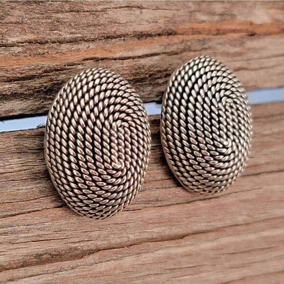 Vintage Sterling Silver Cable Domed Post Earrings - Picture 2 of 8